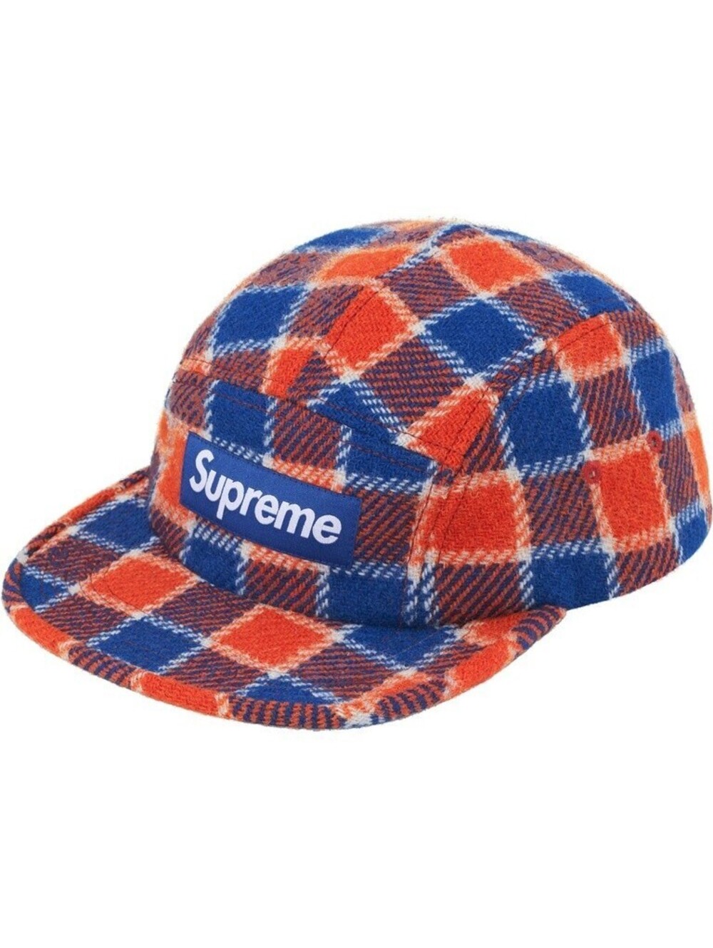 NEW Supreme Harris Tweed Box Logo Camp Cap Hat Red Blue Plaid SS25 AUTHENTIC